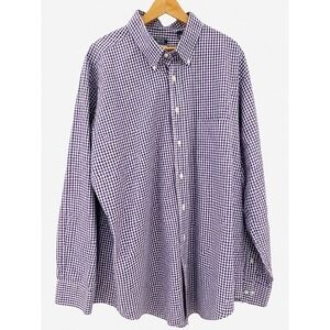 IZOD Stretch Big Men's 18 34/35 Blue White Gingham Button Down Dress Shir